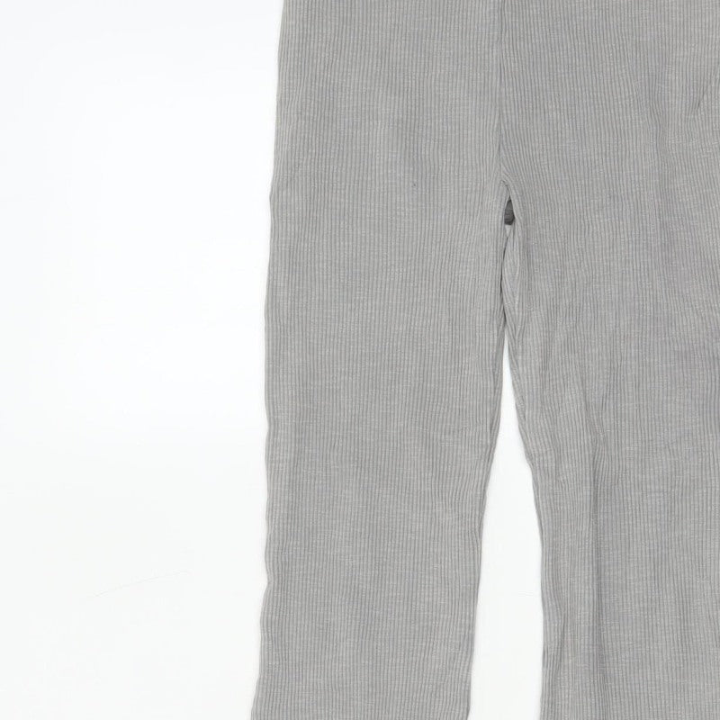 Zara Women Grey S Ribbed Flared High Rise Stretch Leggings