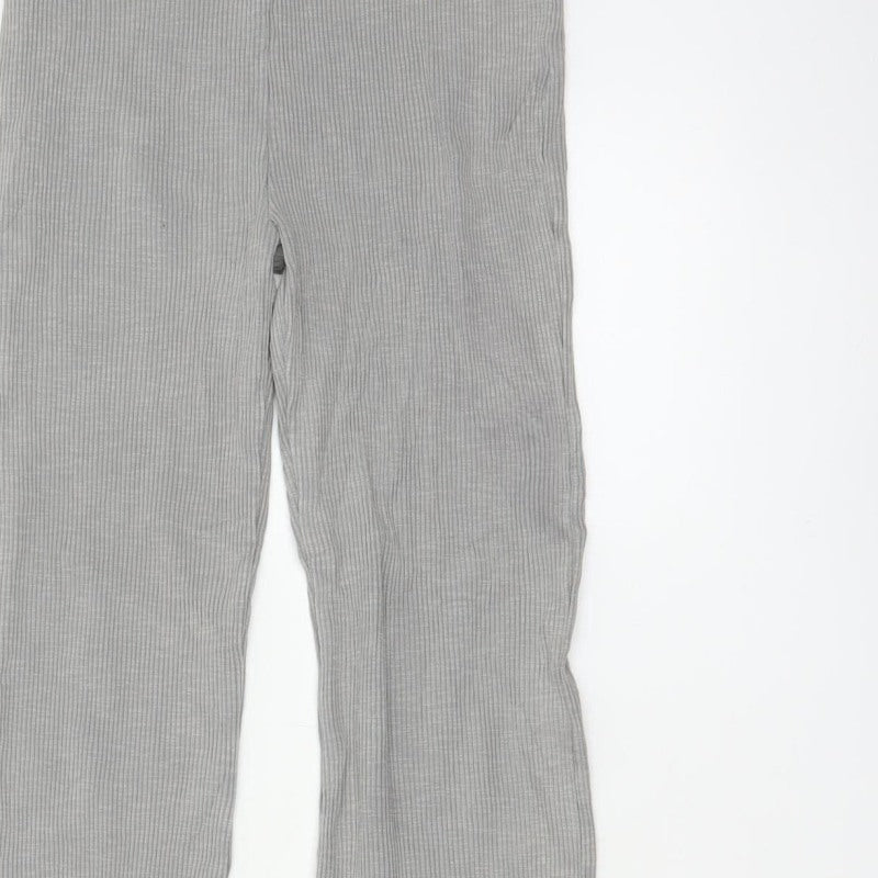 Zara Women Grey S Ribbed Flared High Rise Stretch Leggings