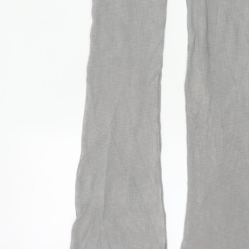 Zara Women Grey S Ribbed Flared High Rise Stretch Leggings