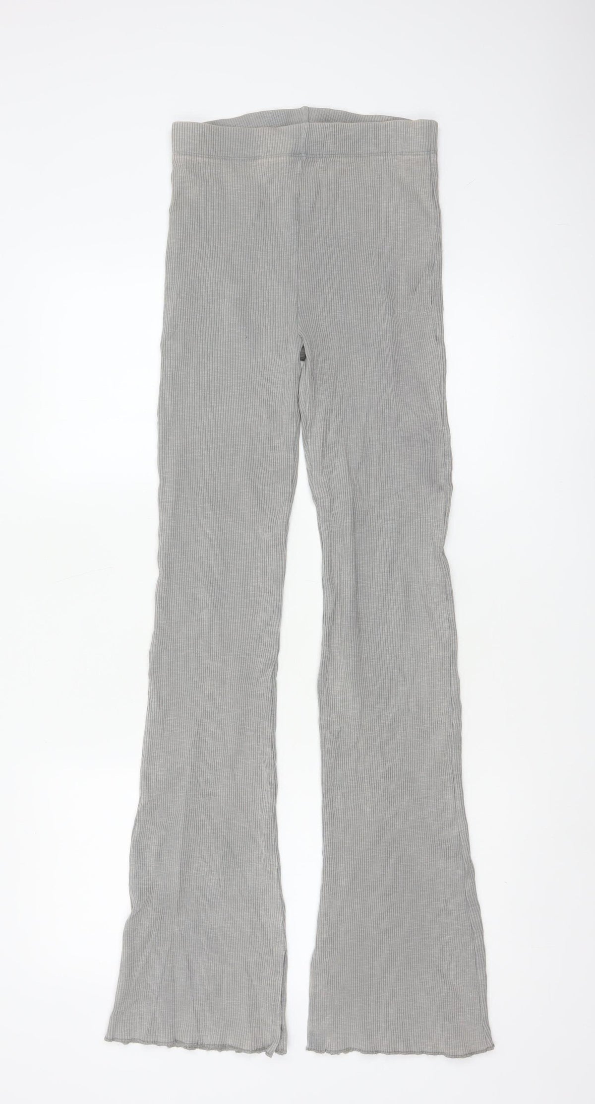 Zara Women Grey S Ribbed Flared High Rise Stretch Leggings