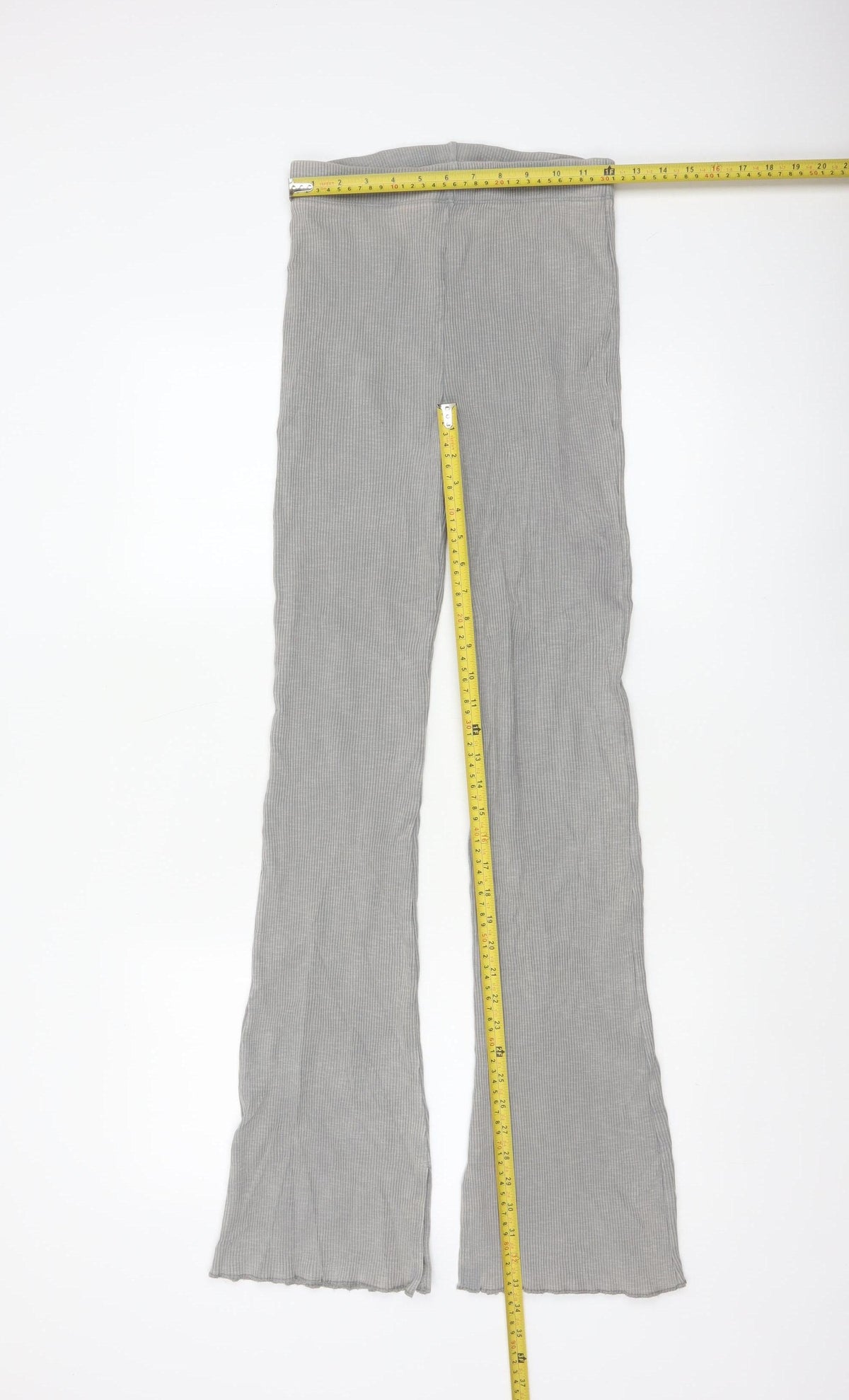 Zara Women Grey S Ribbed Flared High Rise Stretch Leggings