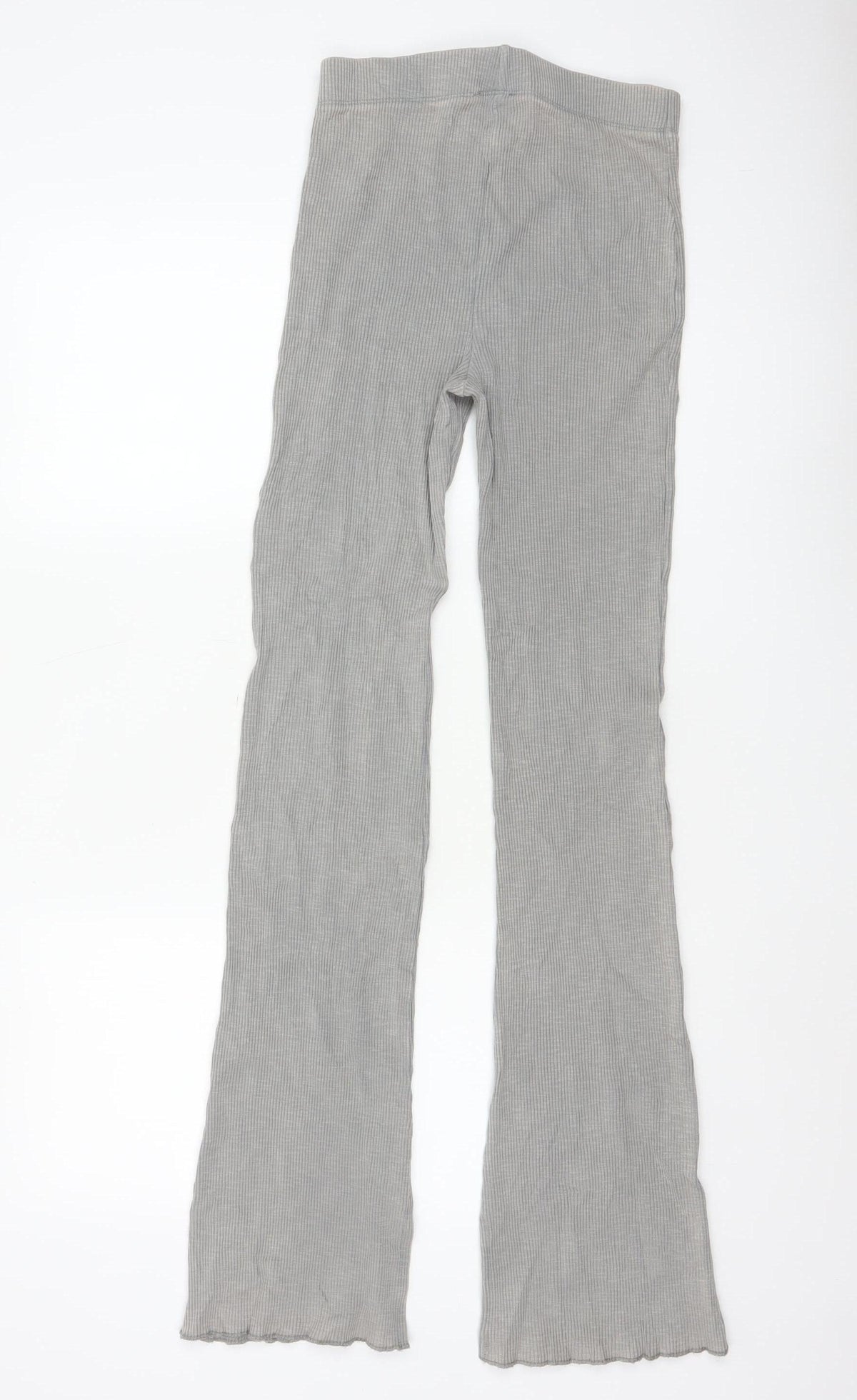 Zara Women Grey S Ribbed Flared High Rise Stretch Leggings