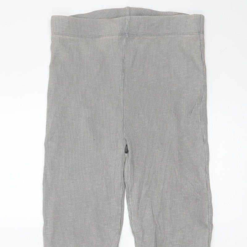 Zara Women Grey S Ribbed Flared High Rise Stretch Leggings