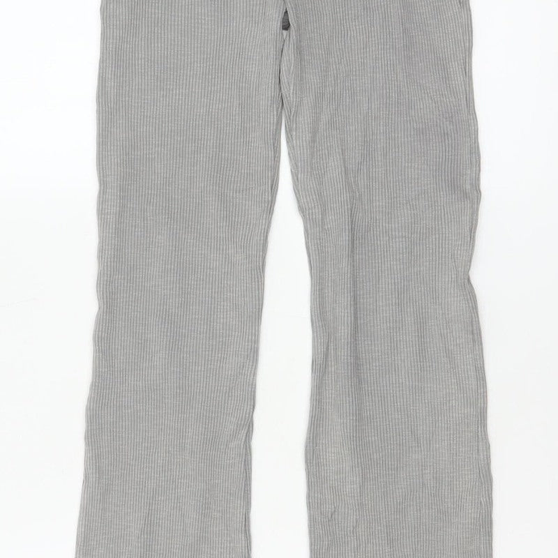 Zara Women Grey S Ribbed Flared High Rise Stretch Leggings