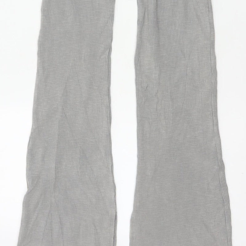 Zara Women Grey S Ribbed Flared High Rise Stretch Leggings