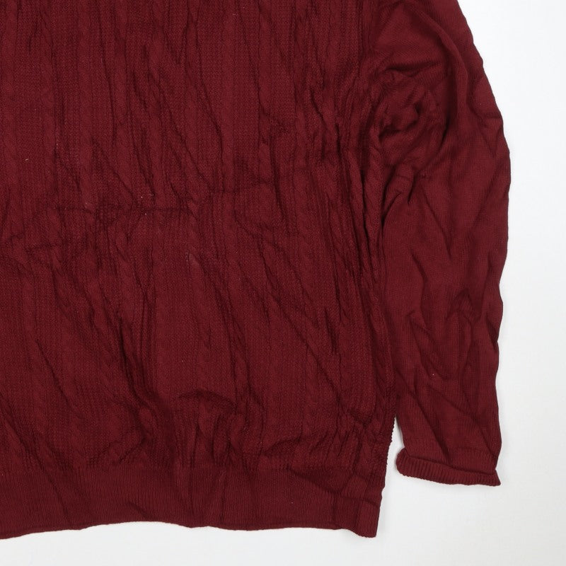 Next Men’s Red XL Cable Knit Checked Collar Cotton Pullover Jumper