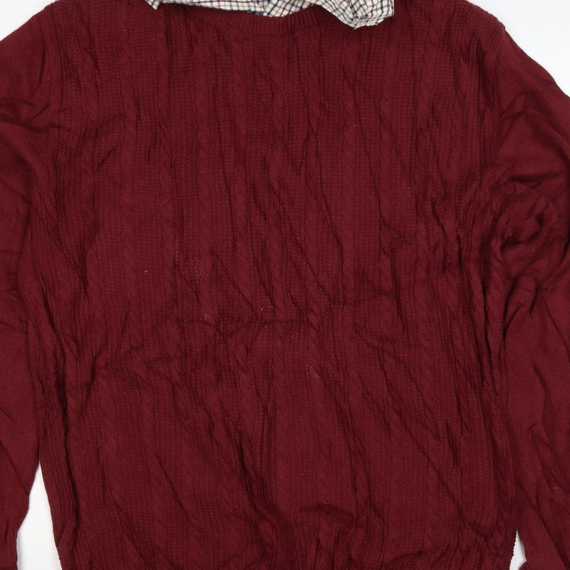 Next Men’s Red XL Cable Knit Checked Collar Cotton Pullover Jumper