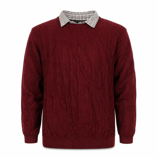 Next Men’s Red XL Cable Knit Checked Collar Cotton Pullover Jumper