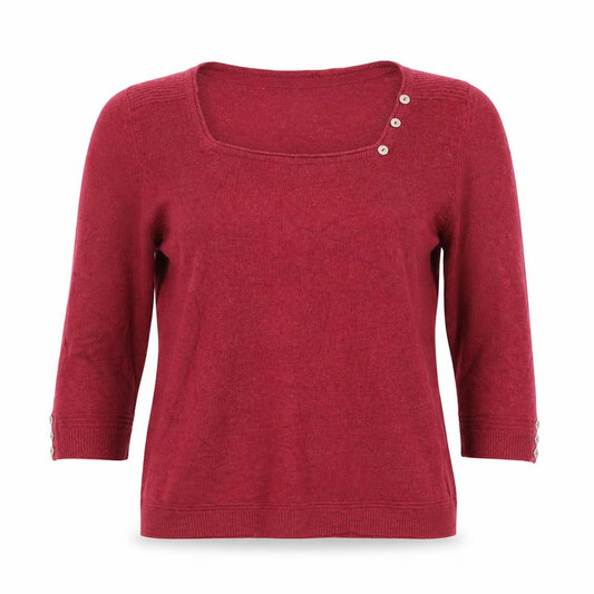 Maine New England Women’s Red Size 12 Henley Scoop Neck 3/4 Sleeve Jumper