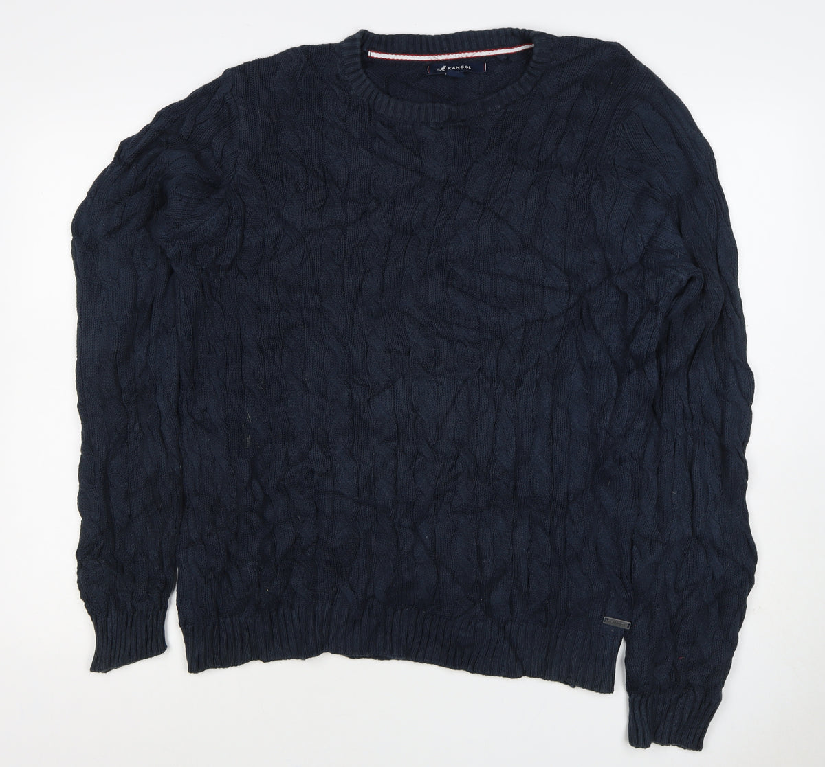 Kangol Men’s Blue XL Cable Knit Crew Neck Cotton Pullover Jumper
