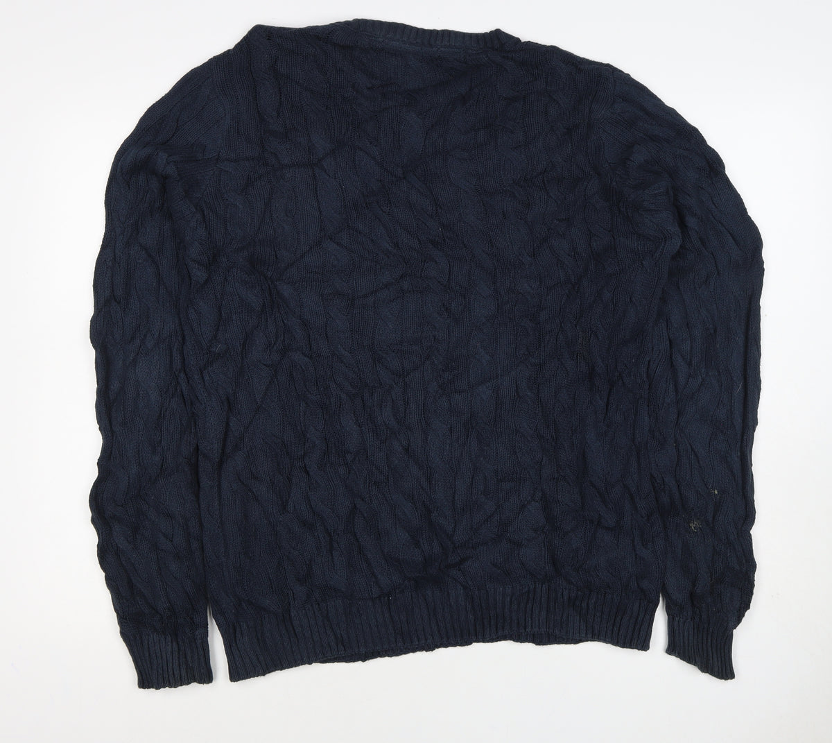 Kangol Men’s Blue XL Cable Knit Crew Neck Cotton Pullover Jumper