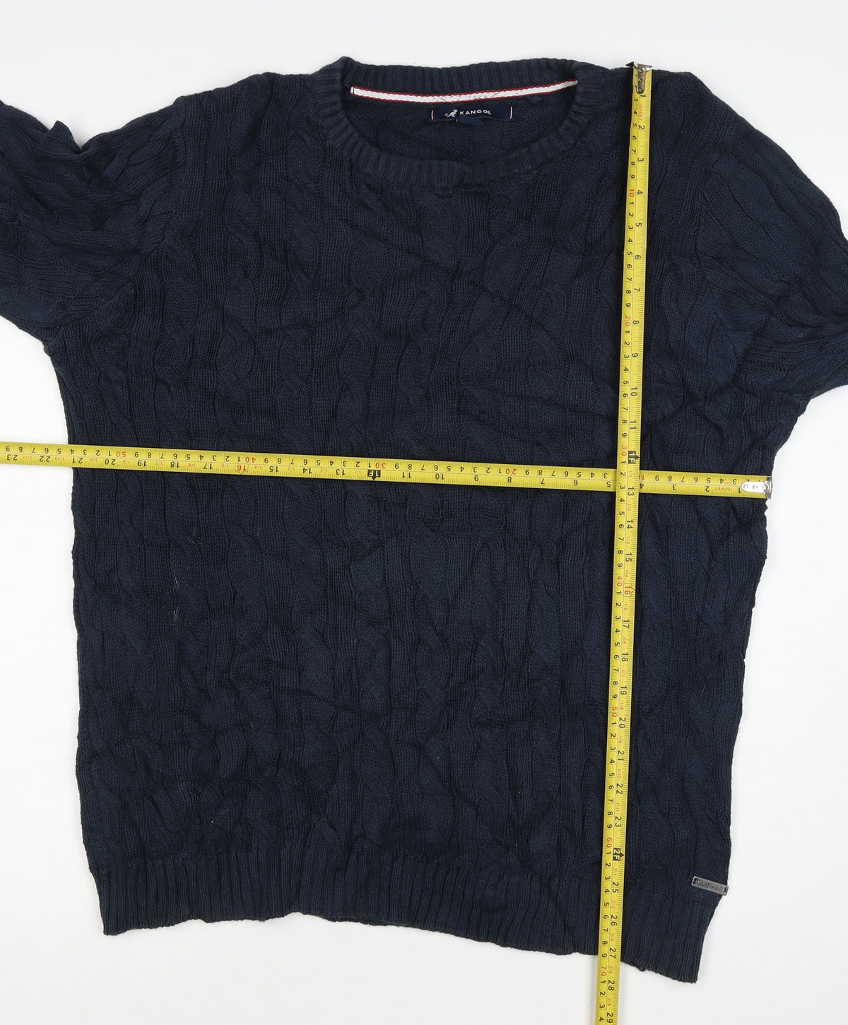 Kangol Men’s Blue XL Cable Knit Crew Neck Cotton Pullover Jumper