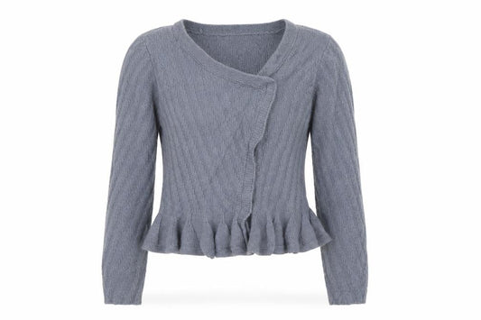 H&M Women Grey UK 12 Wrap Cable Knit Angora Wool Ruffle Jumper