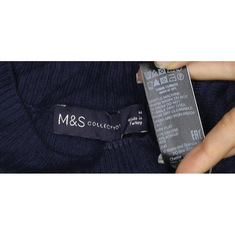 Marks & Spencer Women's Blue M Geometric Knit Crew Neck Jumper