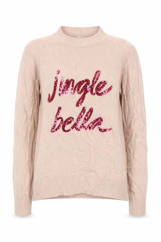 H&M Women Pink XS Jingle Bells Sequin Mock Neck Christmas Jumper