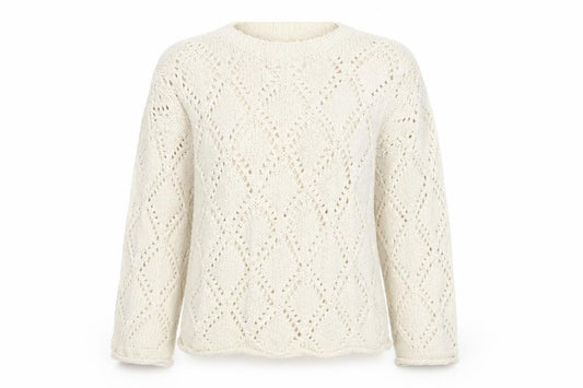Marks and Spencer Women Ivory S Geometric Open Knit Round Neck Jumper