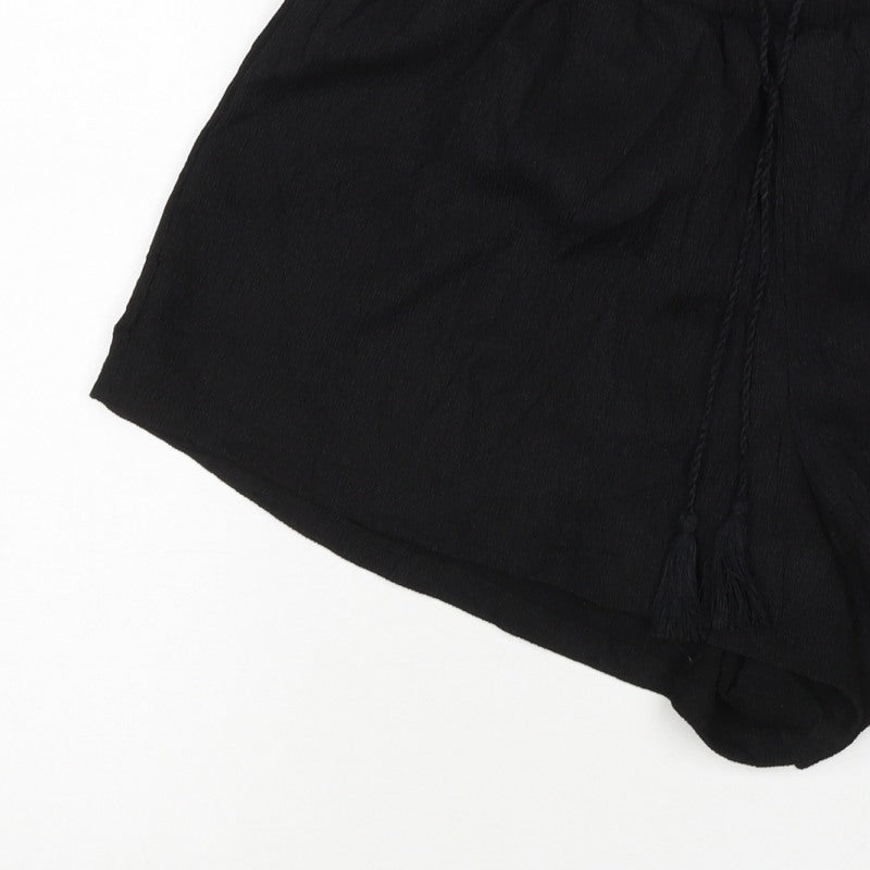 Soso Women Black Size M Drawstring Tassel Relaxed Shorts