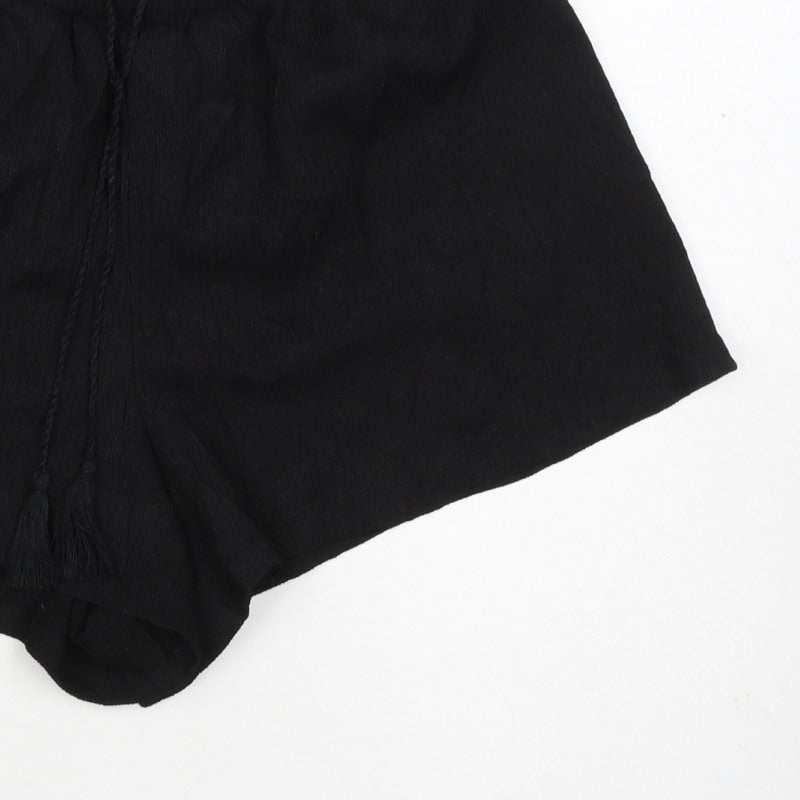 Soso Women Black Size M Drawstring Tassel Relaxed Shorts