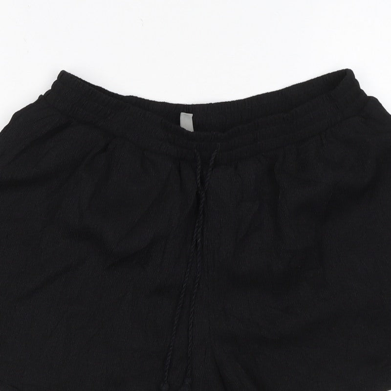 Soso Women Black Size M Drawstring Tassel Relaxed Shorts