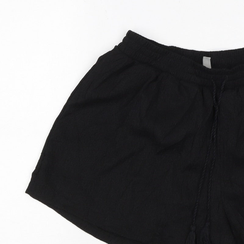 Soso Women Black Size M Drawstring Tassel Relaxed Shorts