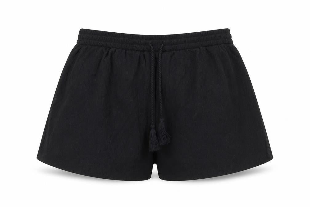 Soso Women Black Size M Drawstring Tassel Relaxed Shorts