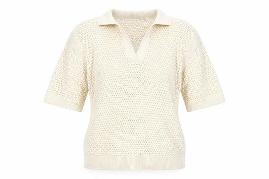 Marks & Spencer Women Ivory M Open-Knit Collared Short Sleeve Jumper
