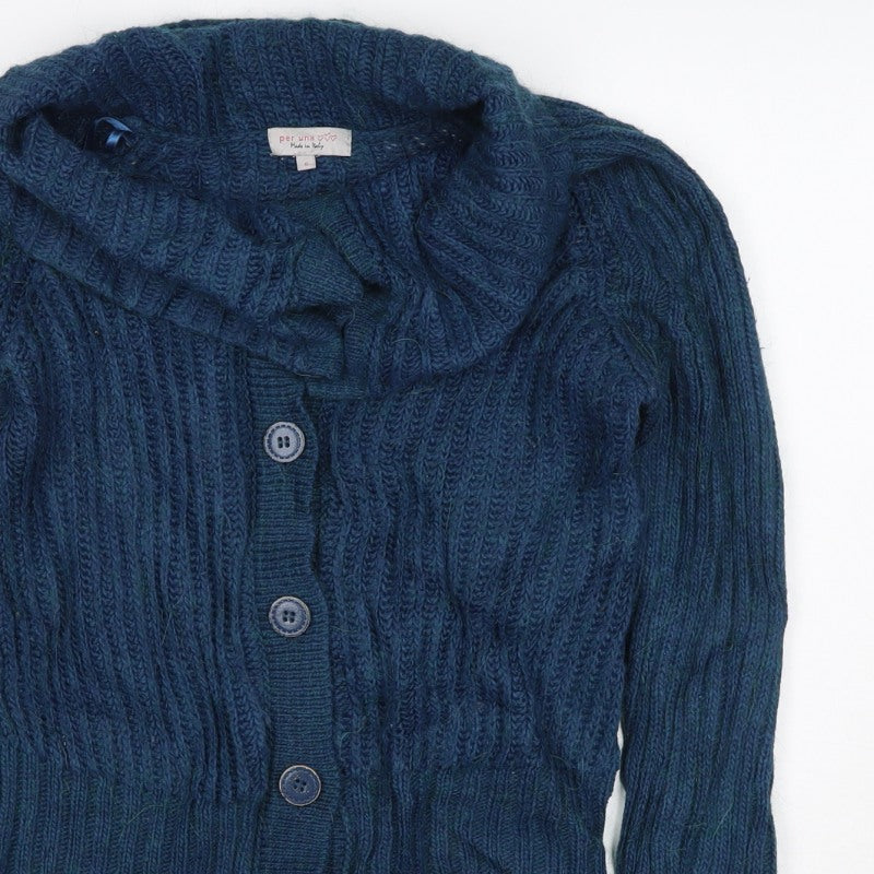 Per Una Women Blue S Cable Knit Cowl Neck Button Cardigan