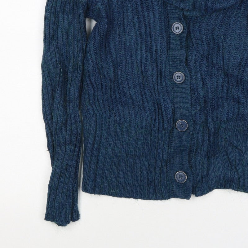 Per Una Women Blue S Cable Knit Cowl Neck Button Cardigan