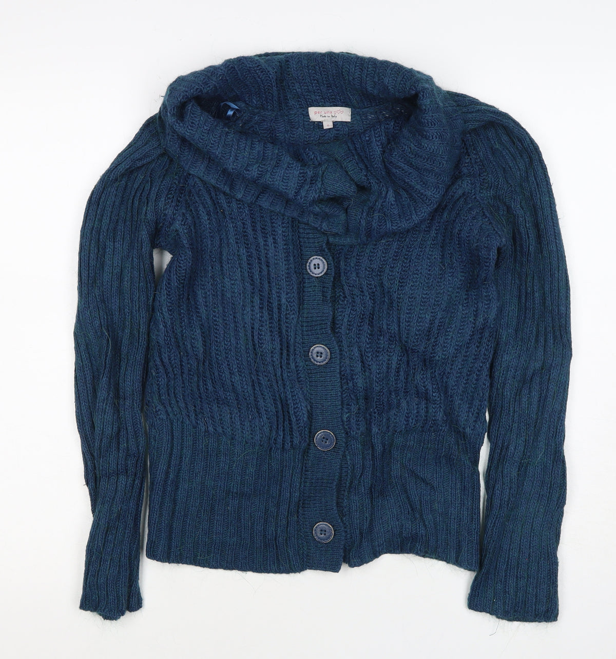 Per Una Women Blue S Cable Knit Cowl Neck Button Cardigan