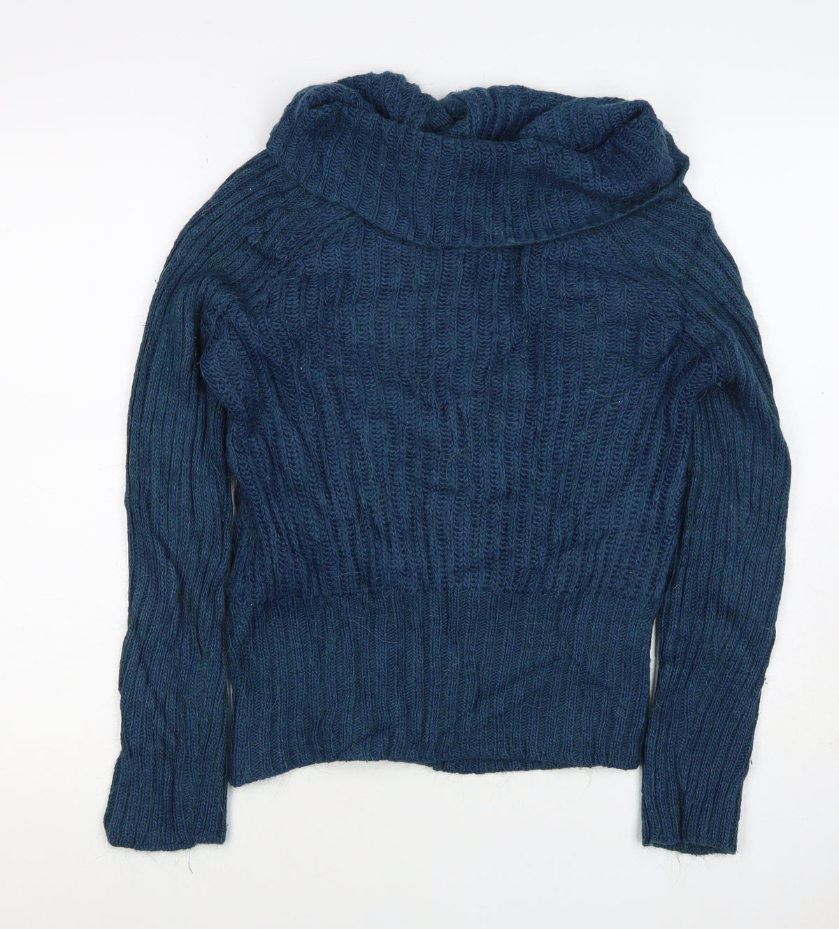 Per Una Women Blue S Cable Knit Cowl Neck Button Cardigan