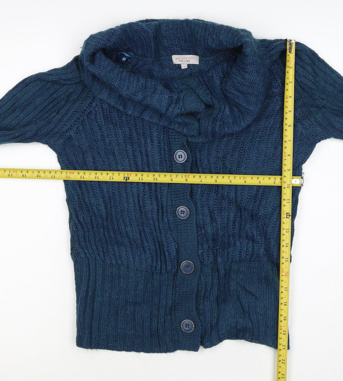 Per Una Women Blue S Cable Knit Cowl Neck Button Cardigan