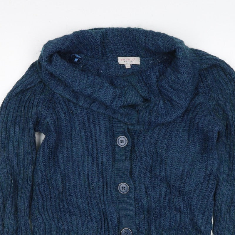 Per Una Women Blue S Cable Knit Cowl Neck Button Cardigan
