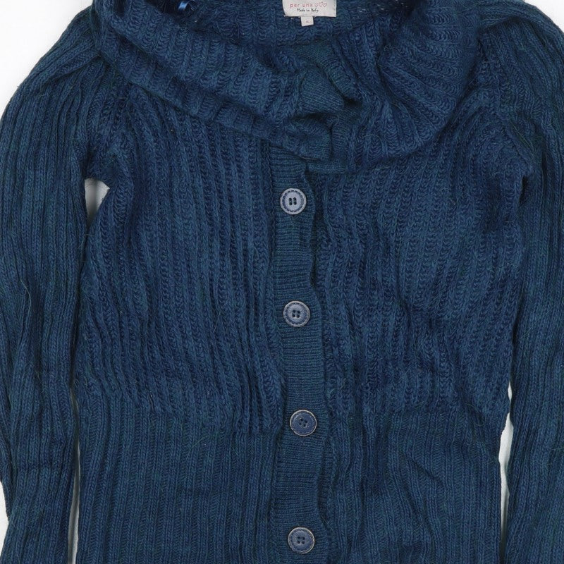 Per Una Women Blue S Cable Knit Cowl Neck Button Cardigan