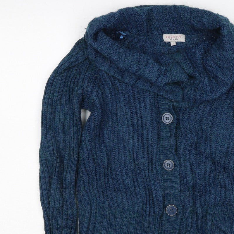 Per Una Women Blue S Cable Knit Cowl Neck Button Cardigan