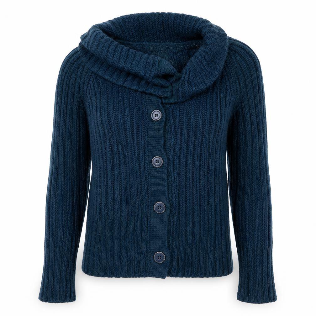 Per Una Women Blue S Cable Knit Cowl Neck Button Cardigan