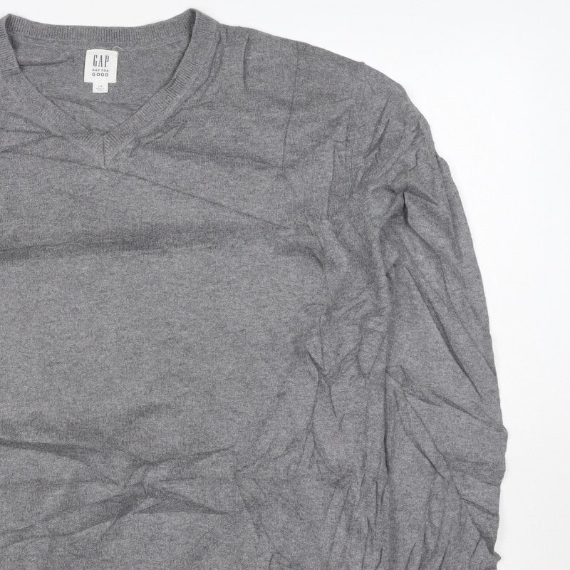 GAP Men’s Grey Cotton V-Neck Knit Pullover Jumper Size L Classic