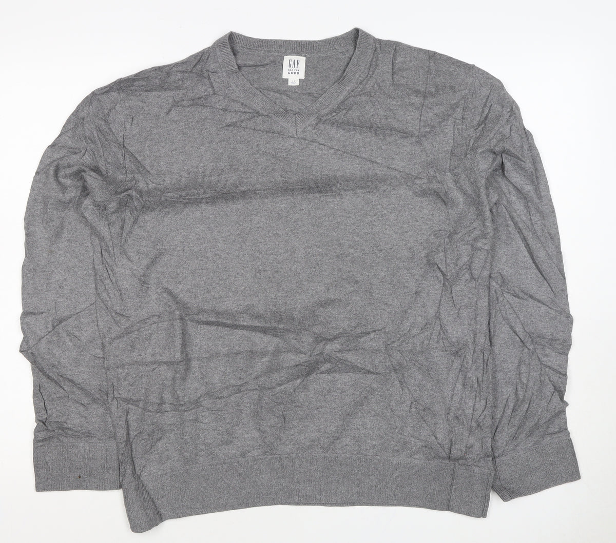 GAP Men’s Grey Cotton V-Neck Knit Pullover Jumper Size L Classic
