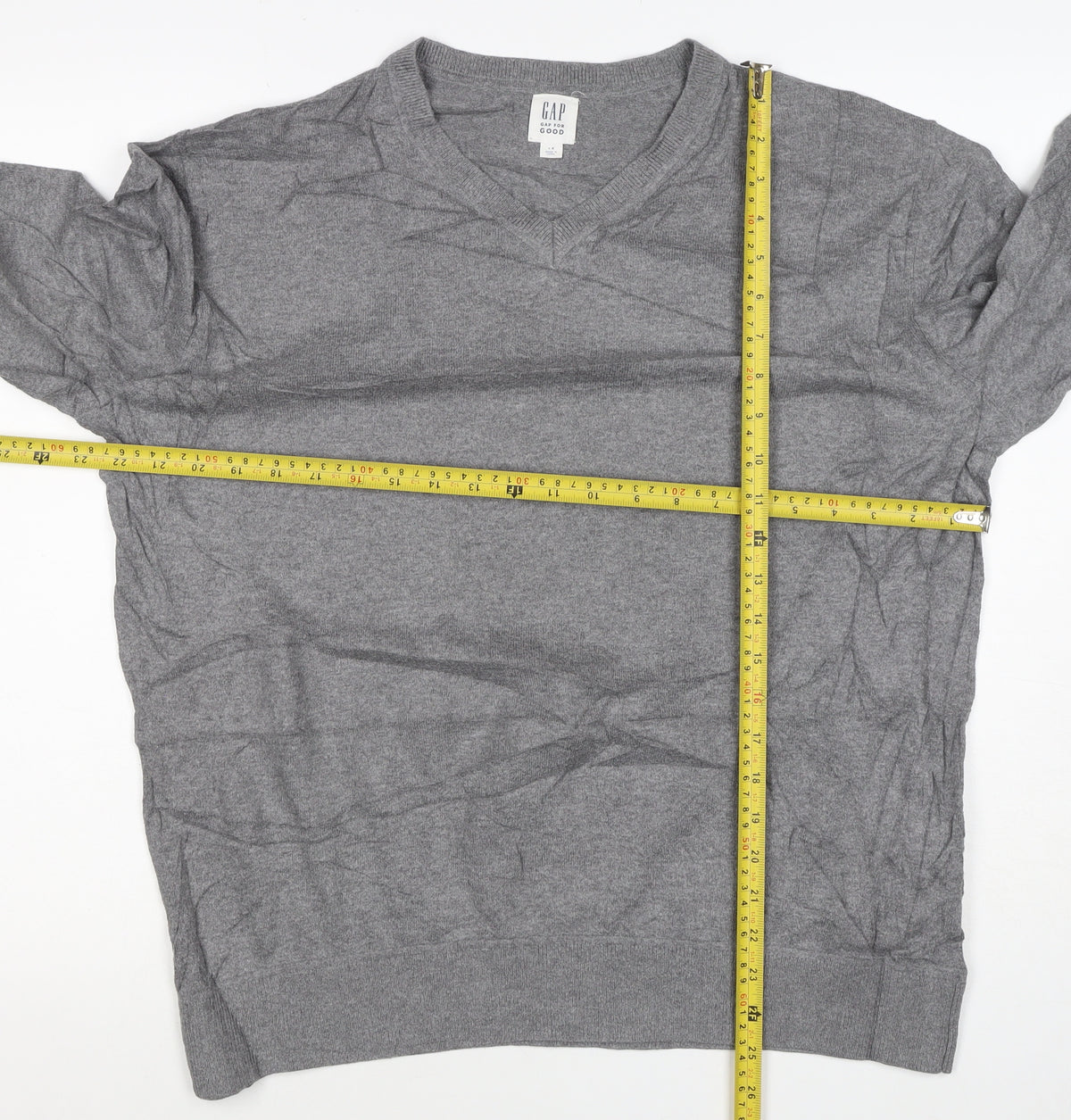 GAP Men’s Grey Cotton V-Neck Knit Pullover Jumper Size L Classic