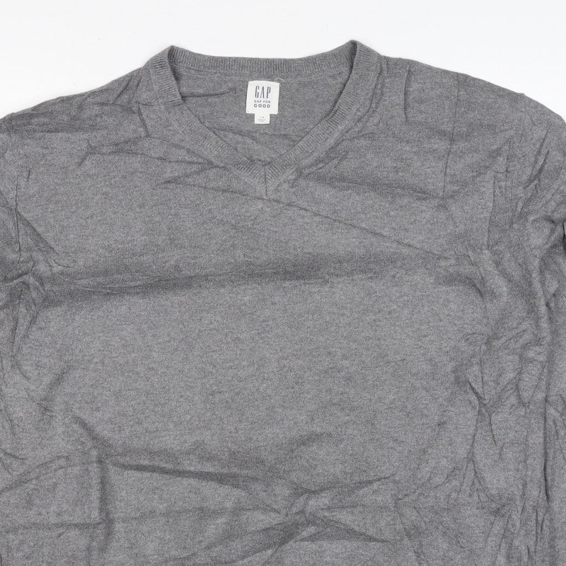 GAP Men’s Grey Cotton V-Neck Knit Pullover Jumper Size L Classic