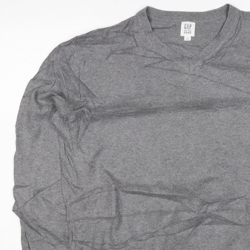 GAP Men’s Grey Cotton V-Neck Knit Pullover Jumper Size L Classic