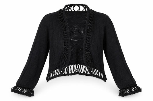 Next Women’s Black UK 14 Open Knit Fringe Cardigan Bohemian Mohair Blend