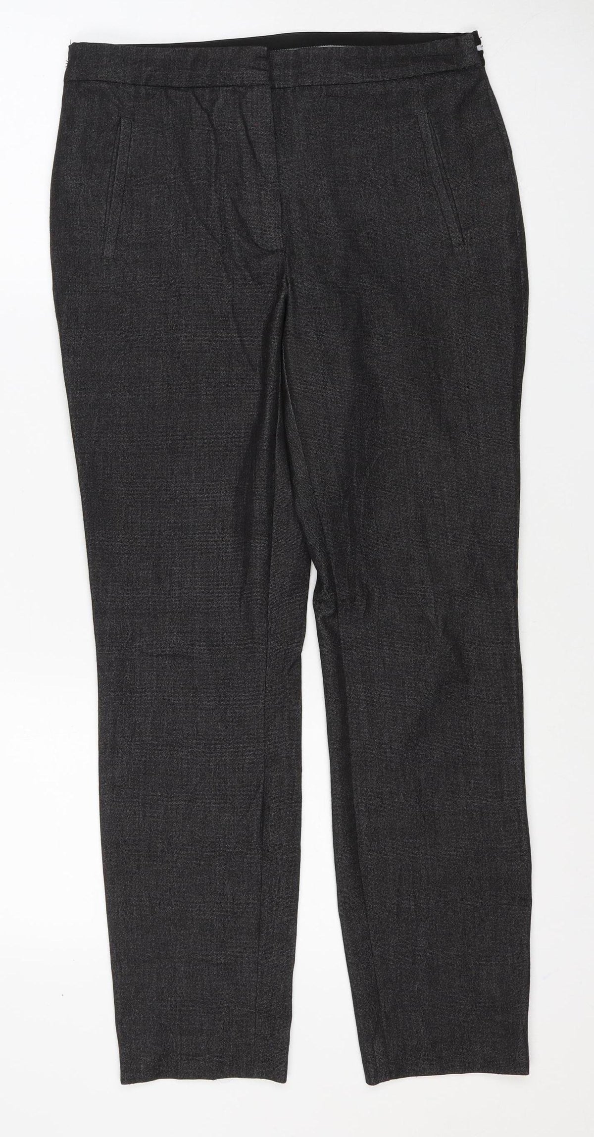 Zara Basic Women Black M Stretch Slim Trousers Stripe Waist Pockets