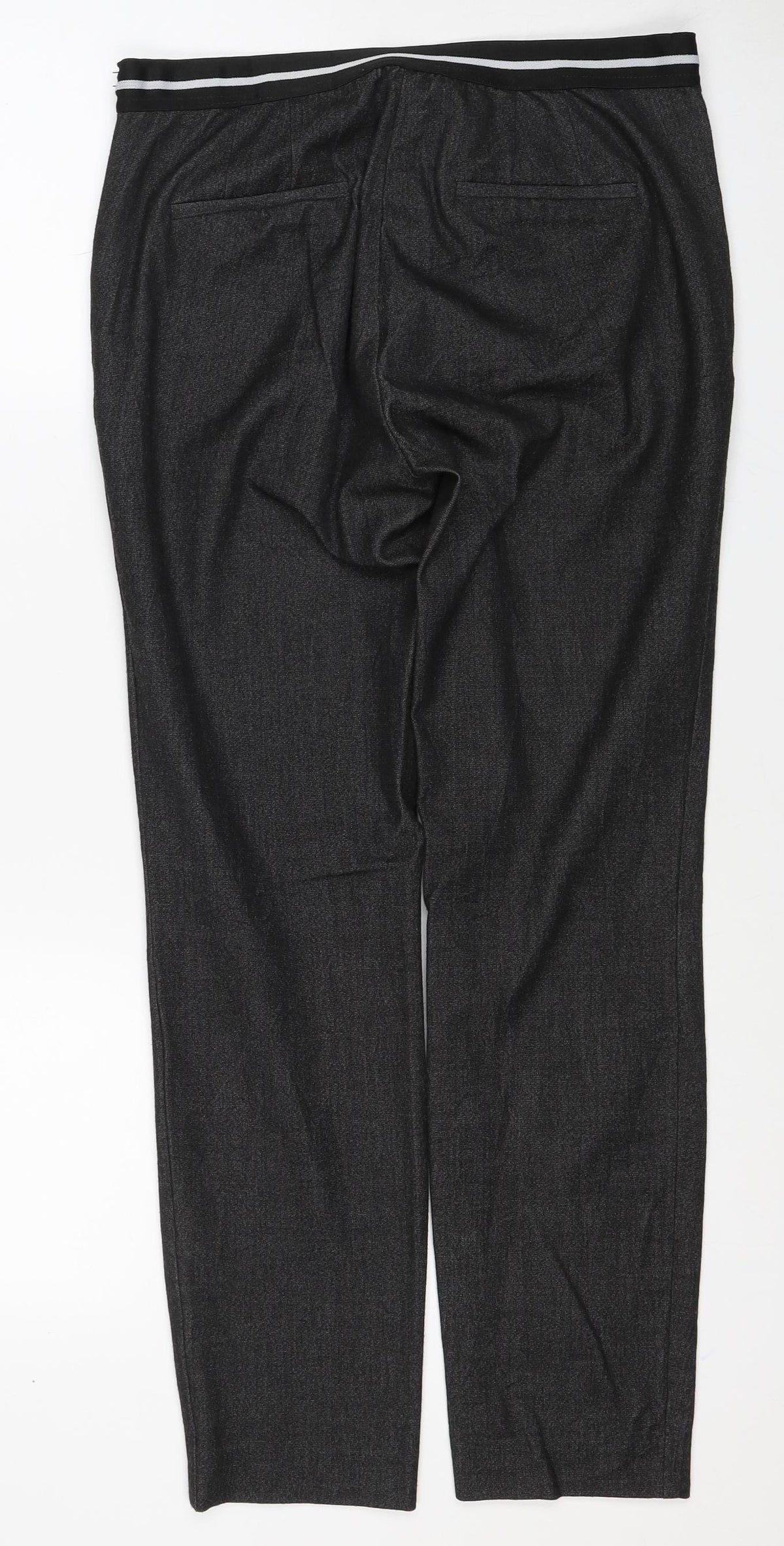 Zara Basic Women Black M Stretch Slim Trousers Stripe Waist Pockets