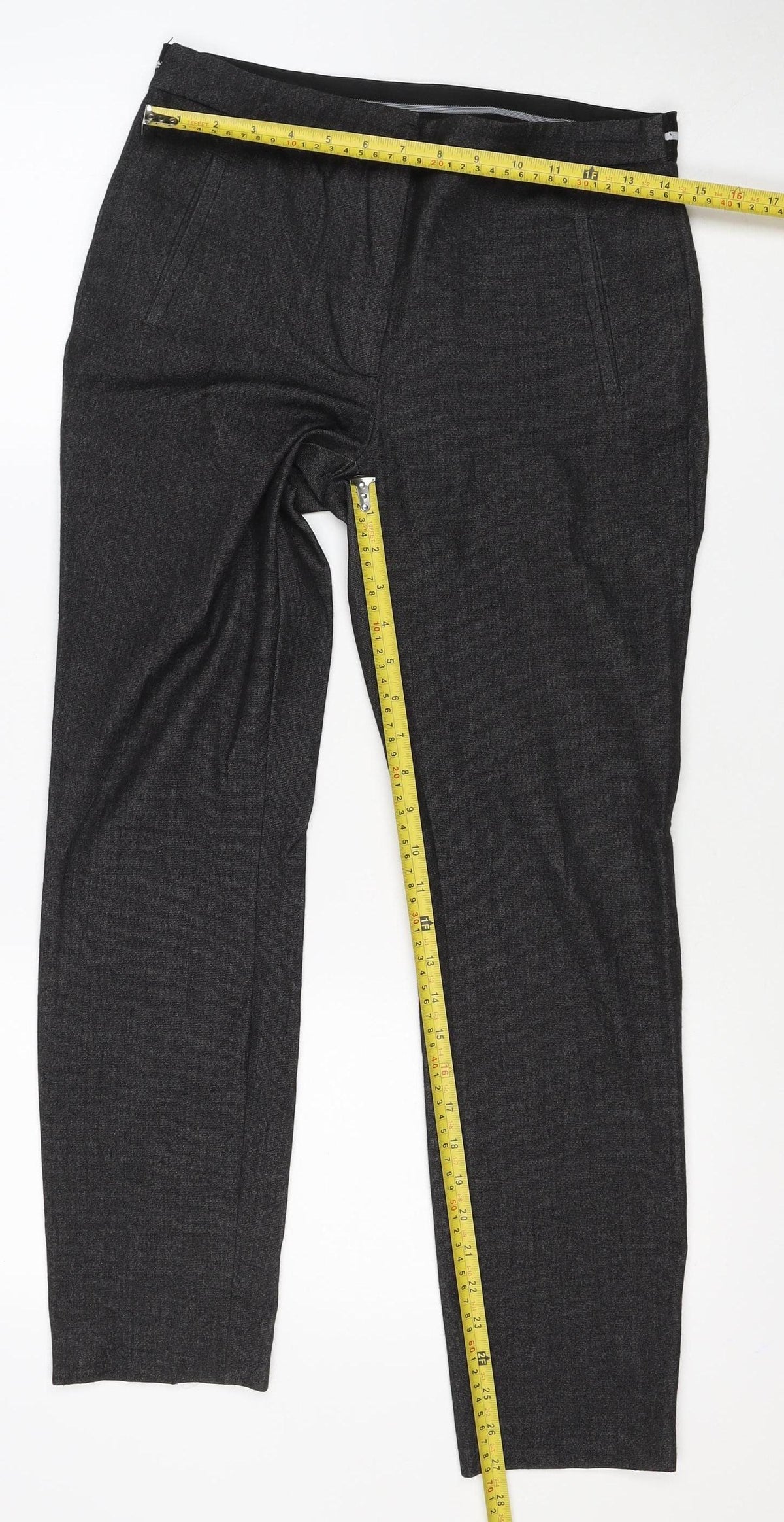 Zara Basic Women Black M Stretch Slim Trousers Stripe Waist Pockets
