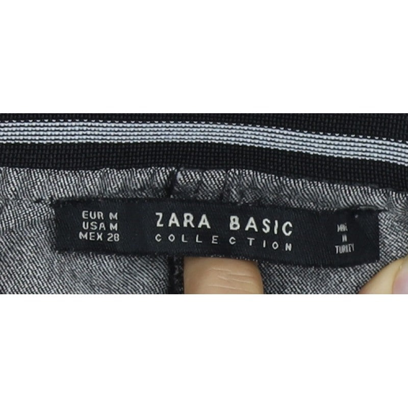 Zara Basic Women Black M Stretch Slim Trousers Stripe Waist Pockets