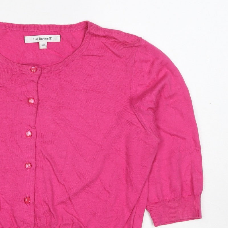 L.K. Bennett Women’s Pink Large Fine Knit Button Cardigan