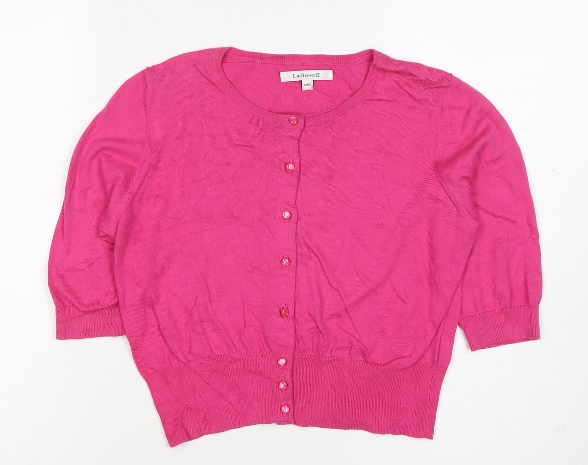 L.K. Bennett Women’s Pink Large Fine Knit Button Cardigan