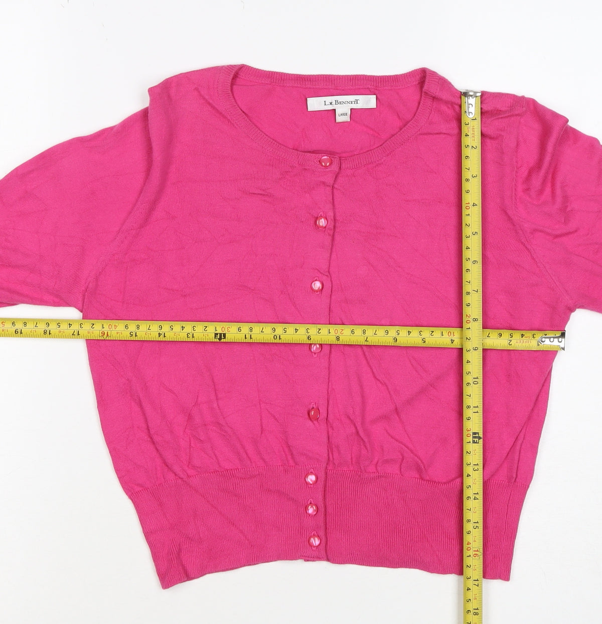 L.K. Bennett Women’s Pink Large Fine Knit Button Cardigan