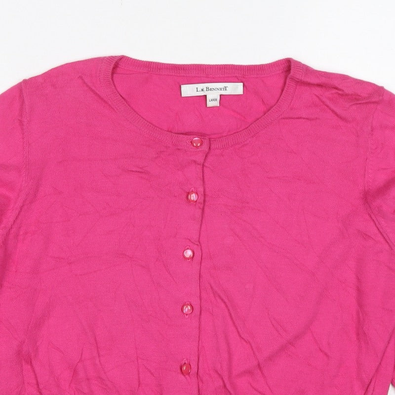 L.K. Bennett Women’s Pink Large Fine Knit Button Cardigan
