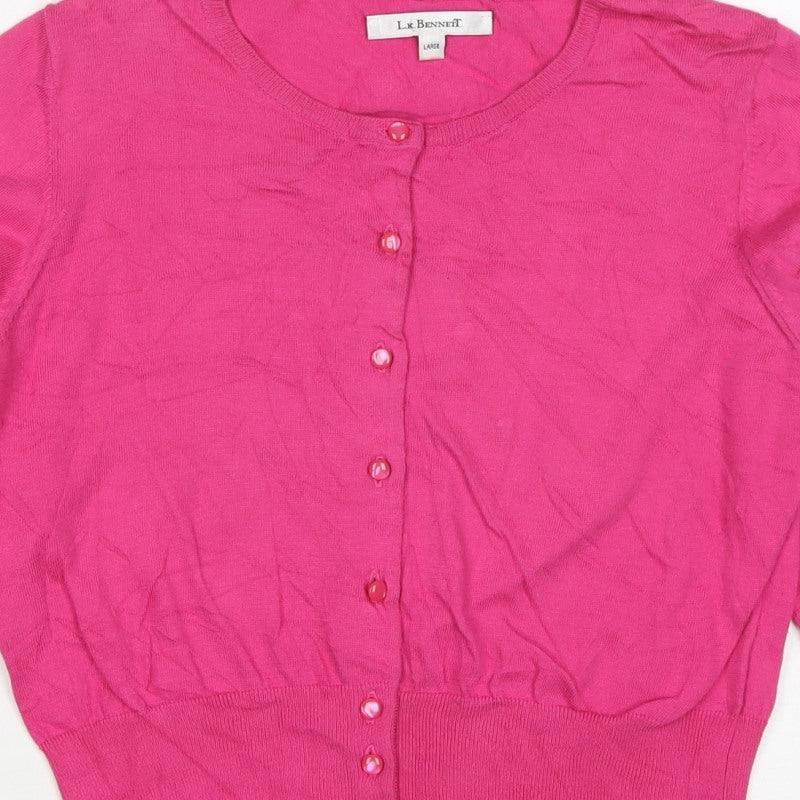 L.K. Bennett Women’s Pink Large Fine Knit Button Cardigan